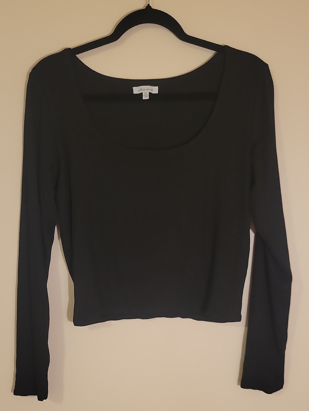 #14 white birch Black Long Sleeve Scoop Neck Top